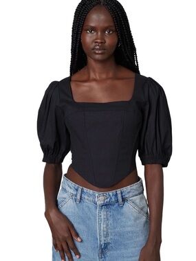 NWT NIA Seine Corset Top Black Puff Sleeve Square Neck Blouse Size S